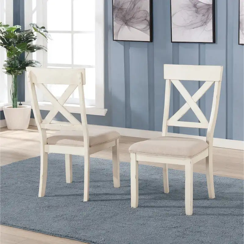 Engineered Wood Roundhill Furniture Prato 5-piece Dining Table Set With Cross Back Chairs, Antique White and Distressed Oak - image 5