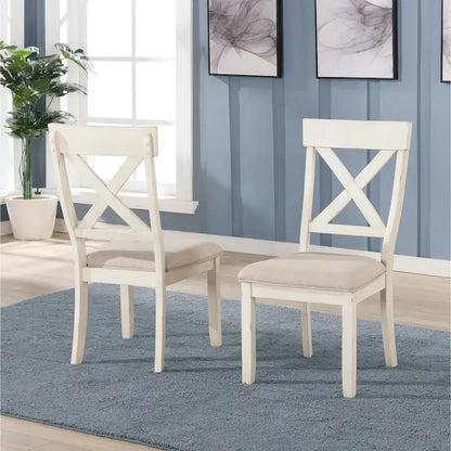 Engineered Wood Roundhill Furniture Prato 5-piece Dining Table Set With Cross Back Chairs, Antique White and Distressed Oak - image 5