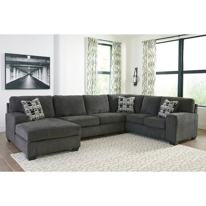 Wood Ballinasloe Left Facing 3-Piece Sectional - Smoke - image 1