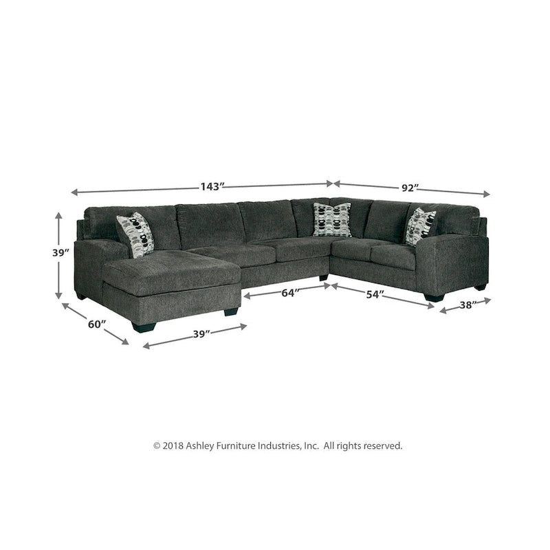Wood Ballinasloe Left Facing 3-Piece Sectional - Smoke - image 3