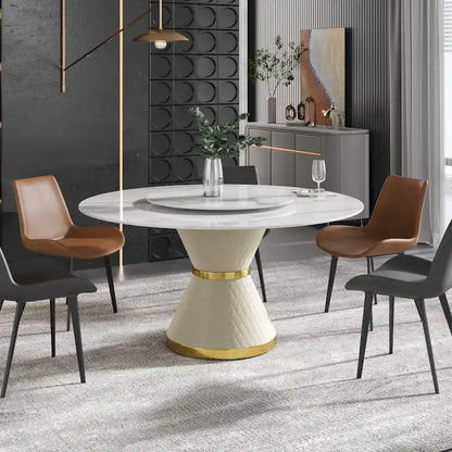 Metal 59 Modern Marble Dining Table Round Dining Table with Lazy Susan