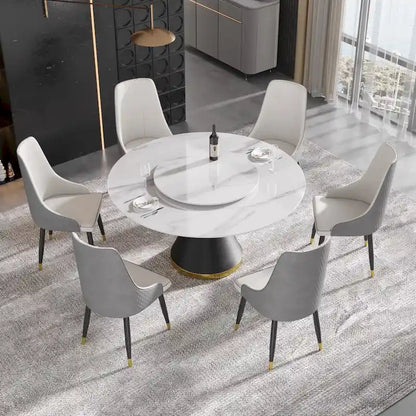 Metal 59 Modern Marble Dining Table Round Dining Table with Lazy Susan