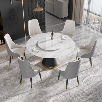 Metal 59 Modern Marble Dining Table Round Dining Table with Lazy Susan - image 1