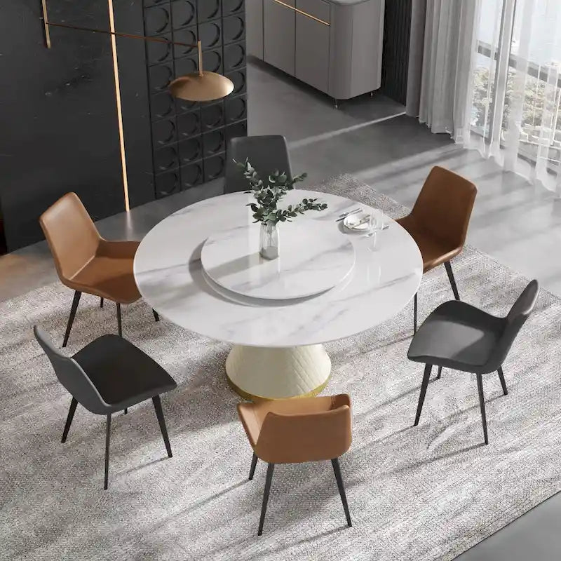 Metal 59 Modern Marble Dining Table Round Dining Table with Lazy Susan - image 2