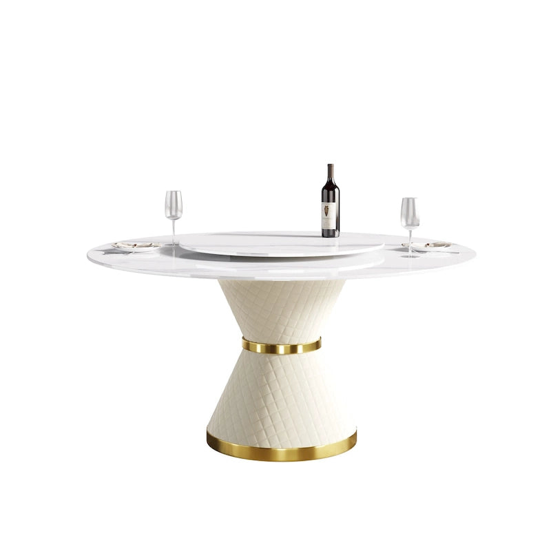 Metal 59 Modern Marble Dining Table Round Dining Table with Lazy Susan - image 3