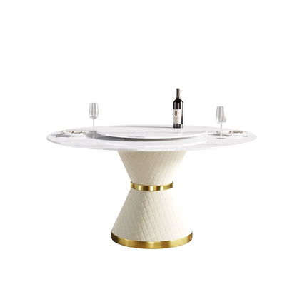 Metal 59 Modern Marble Dining Table Round Dining Table with Lazy Susan - image 3