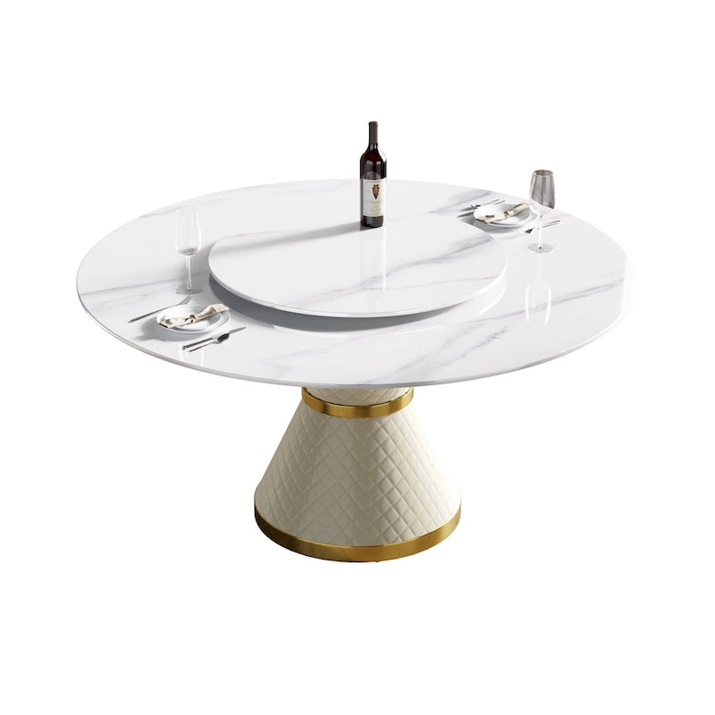 Metal 59 Modern Marble Dining Table Round Dining Table with Lazy Susan - image 4