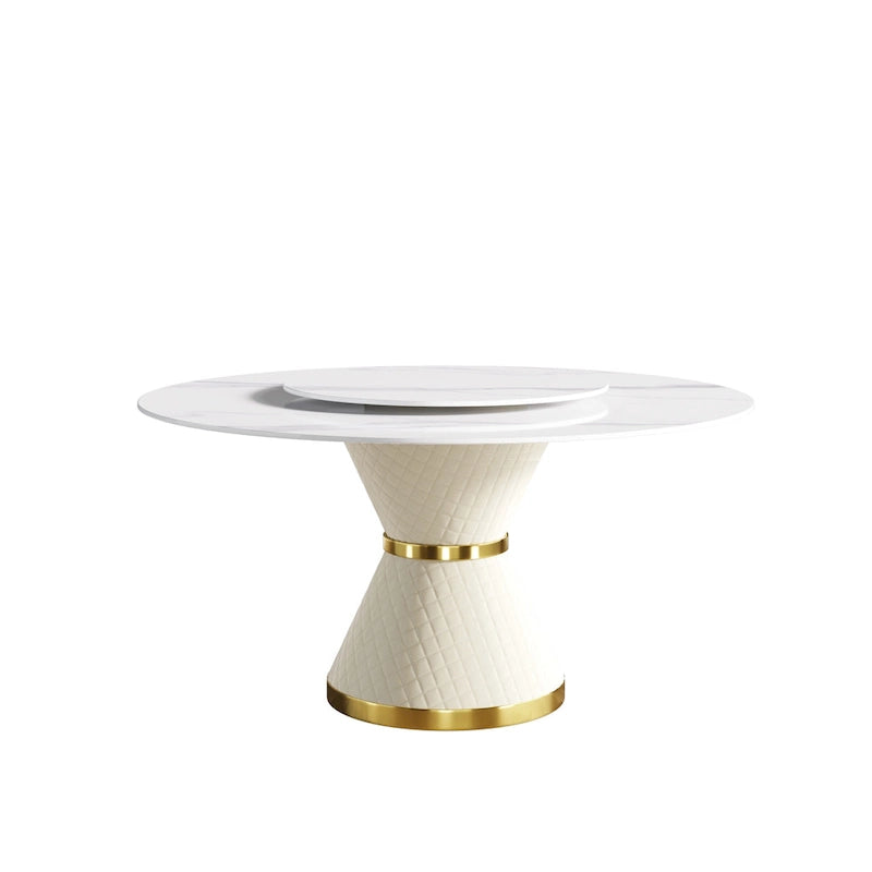 Metal 59 Modern Marble Dining Table Round Dining Table with Lazy Susan - image 5