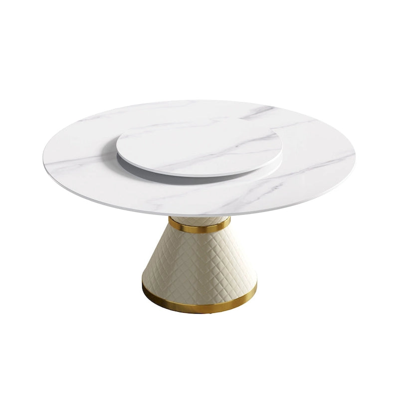 Metal 59 Modern Marble Dining Table Round Dining Table with Lazy Susan - image 6