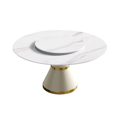 Metal 59 Modern Marble Dining Table Round Dining Table with Lazy Susan - image 6