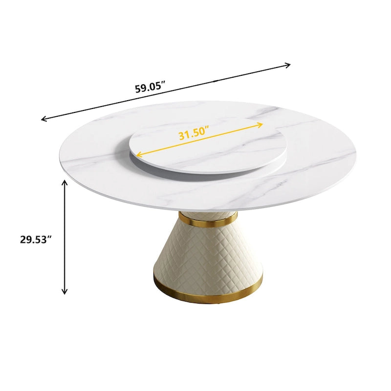 Metal 59 Modern Marble Dining Table Round Dining Table with Lazy Susan - image 7