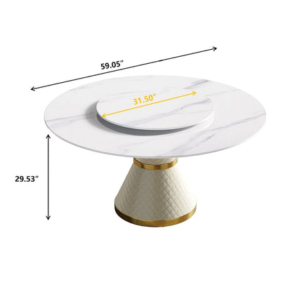 Metal 59 Modern Marble Dining Table Round Dining Table with Lazy Susan - image 7
