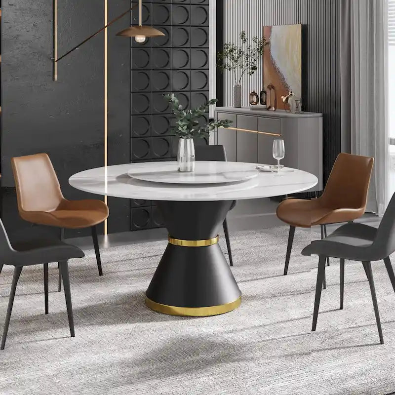 Metal 59 Modern Marble Dining Table Round Dining Table with Lazy Susan - image 8