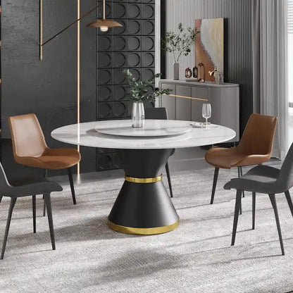 Metal 59 Modern Marble Dining Table Round Dining Table with Lazy Susan - image 8
