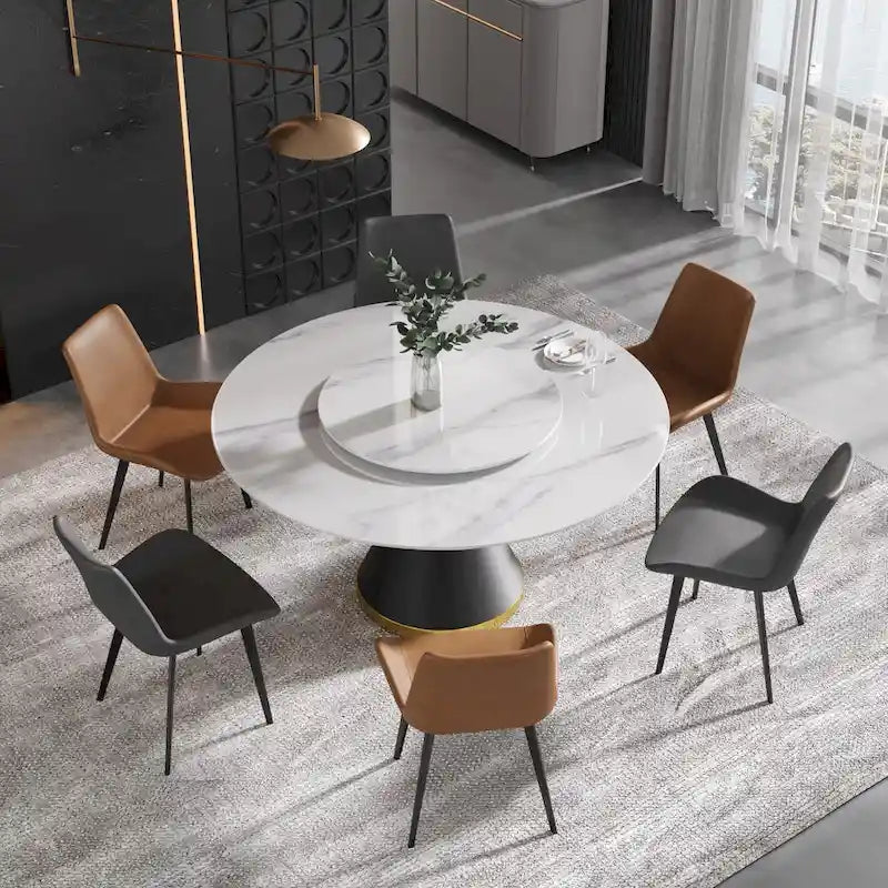 Metal 59 Modern Marble Dining Table Round Dining Table with Lazy Susan - image 9