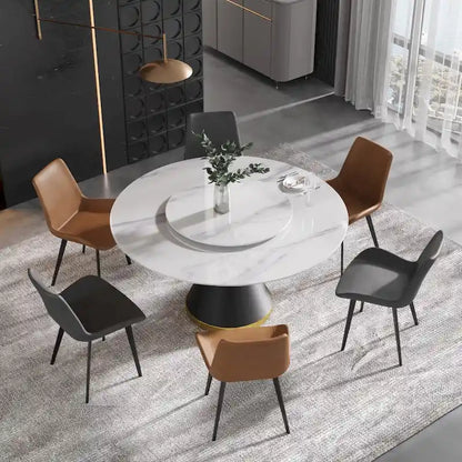 Metal 59 Modern Marble Dining Table Round Dining Table with Lazy Susan - image 9