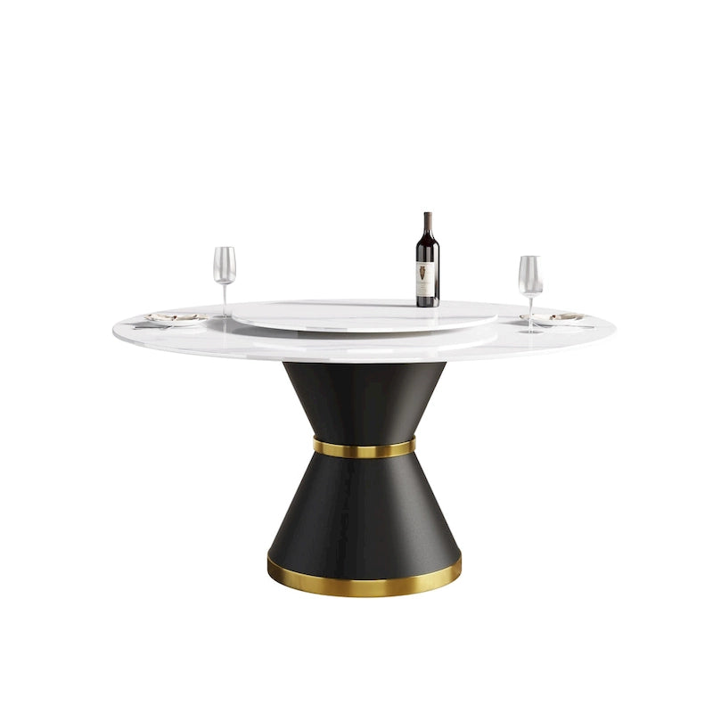 Metal 59 Modern Marble Dining Table Round Dining Table with Lazy Susan - image 10