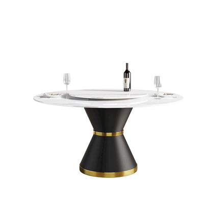 Metal 59 Modern Marble Dining Table Round Dining Table with Lazy Susan - image 10