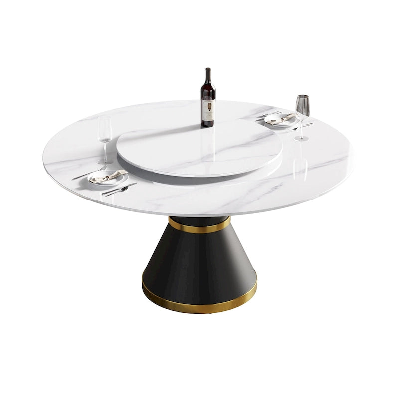 Metal 59 Modern Marble Dining Table Round Dining Table with Lazy Susan - image 11