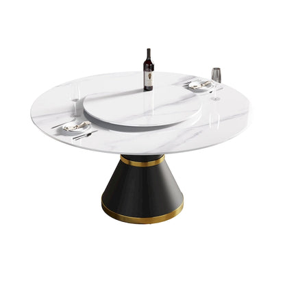 Metal 59 Modern Marble Dining Table Round Dining Table with Lazy Susan - image 11