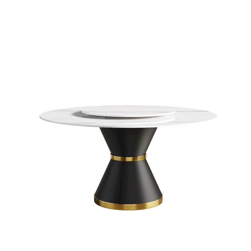 Metal 59 Modern Marble Dining Table Round Dining Table with Lazy Susan - image 12