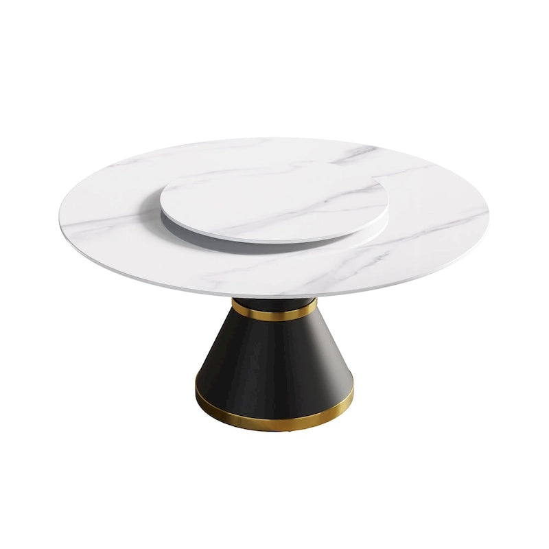 Metal 59 Modern Marble Dining Table Round Dining Table with Lazy Susan - image 13