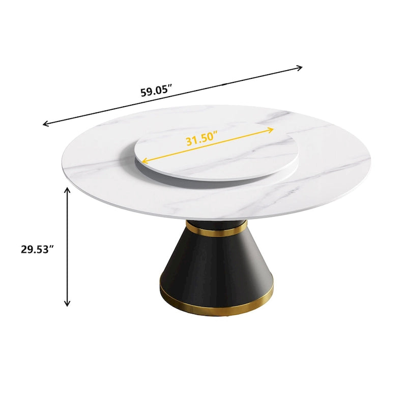 Metal 59 Modern Marble Dining Table Round Dining Table with Lazy Susan - image 14