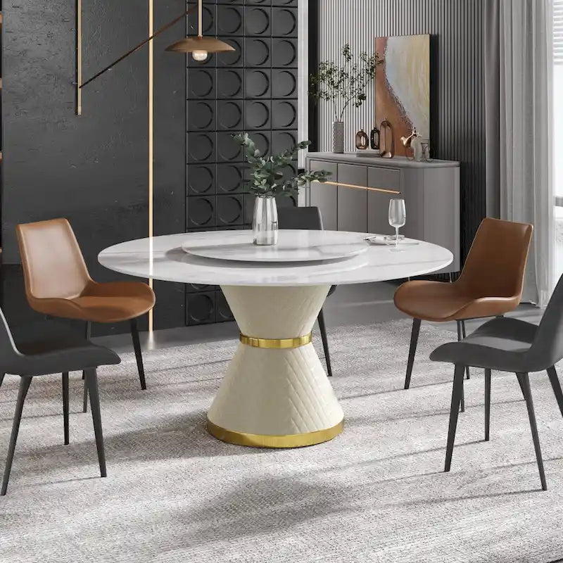 Metal 59 Modern Marble Dining Table Round Dining Table with Lazy Susan - image 15