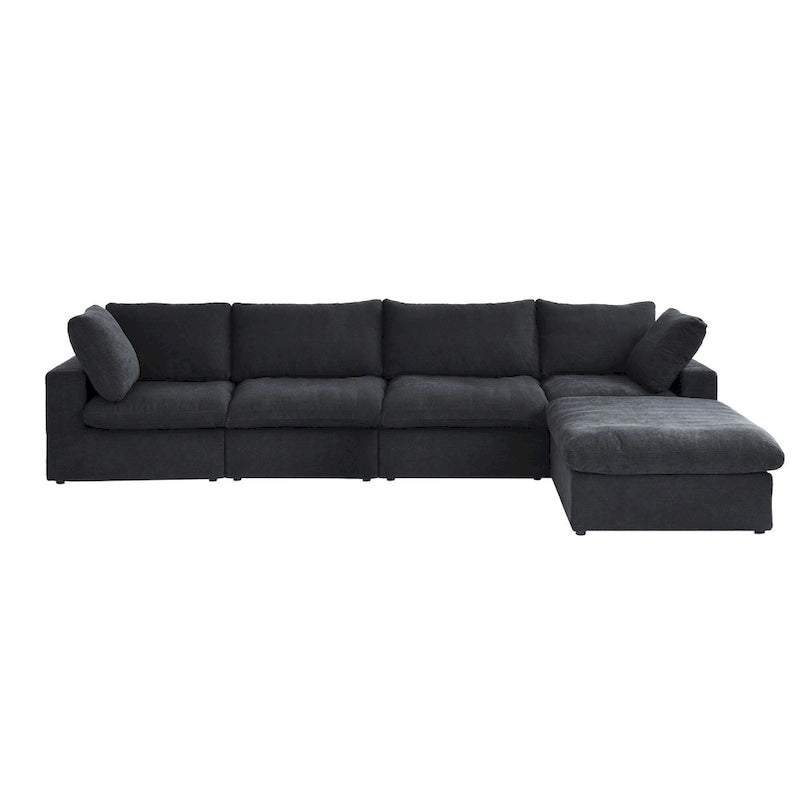 Solid Wood 160.6 Modern Linen Sectional Sofa4-seater Modar Couch with Storage Ottoman for Living Room. - image 4