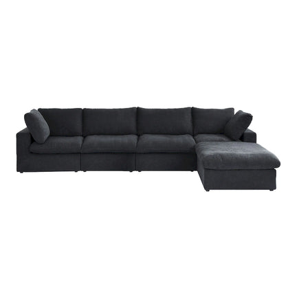 Solid Wood 160.6 Modern Linen Sectional Sofa4-seater Modar Couch with Storage Ottoman for Living Room. - image 4
