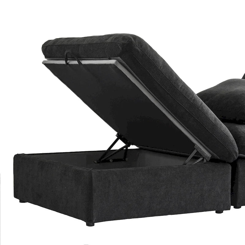 Solid Wood 160.6 Modern Linen Sectional Sofa4-seater Modar Couch with Storage Ottoman for Living Room. - image 10