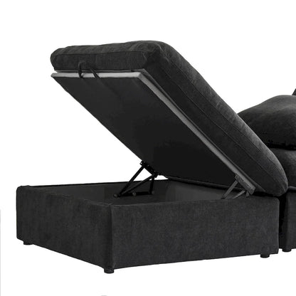 Solid Wood 160.6 Modern Linen Sectional Sofa4-seater Modar Couch with Storage Ottoman for Living Room. - image 10