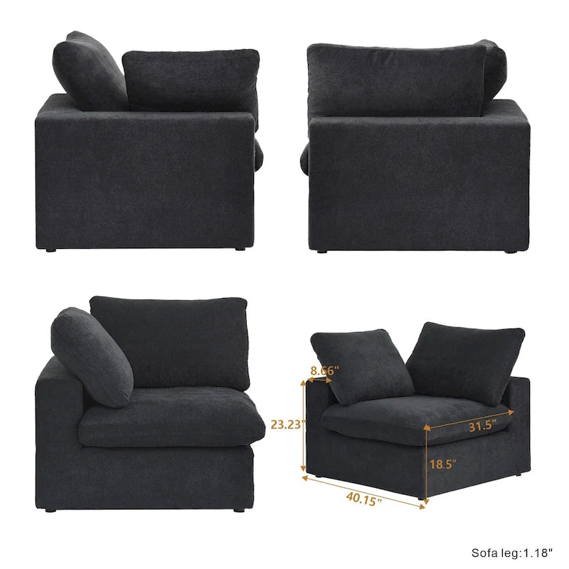 Solid Wood 160.6 Modern Linen Sectional Sofa4-seater Modar Couch with Storage Ottoman for Living Room. - image 12