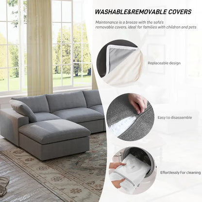 Solid Wood 160.6 Modern Linen Sectional Sofa4-seater Modar Couch with Storage Ottoman for Living Room. - image 17