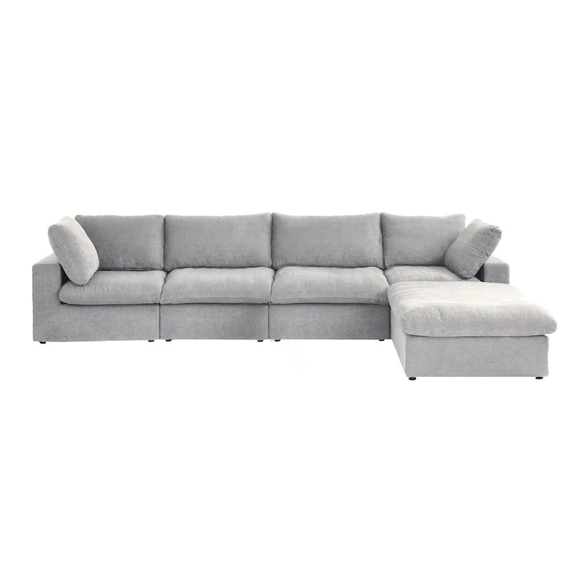 Solid Wood 160.6 Modern Linen Sectional Sofa4-seater Modar Couch with Storage Ottoman for Living Room. - image 18