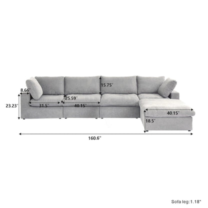 Solid Wood 160.6 Modern Linen Sectional Sofa4-seater Modar Couch with Storage Ottoman for Living Room. - image 19