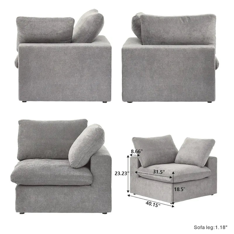 Solid Wood 160.6 Modern Linen Sectional Sofa4-seater Modar Couch with Storage Ottoman for Living Room. - image 20