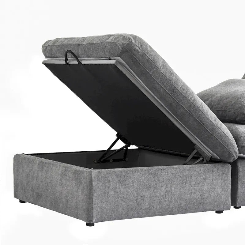 Solid Wood 160.6 Modern Linen Sectional Sofa4-seater Modar Couch with Storage Ottoman for Living Room. - image 25