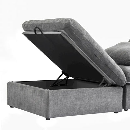 Solid Wood 160.6 Modern Linen Sectional Sofa4-seater Modar Couch with Storage Ottoman for Living Room. - image 25