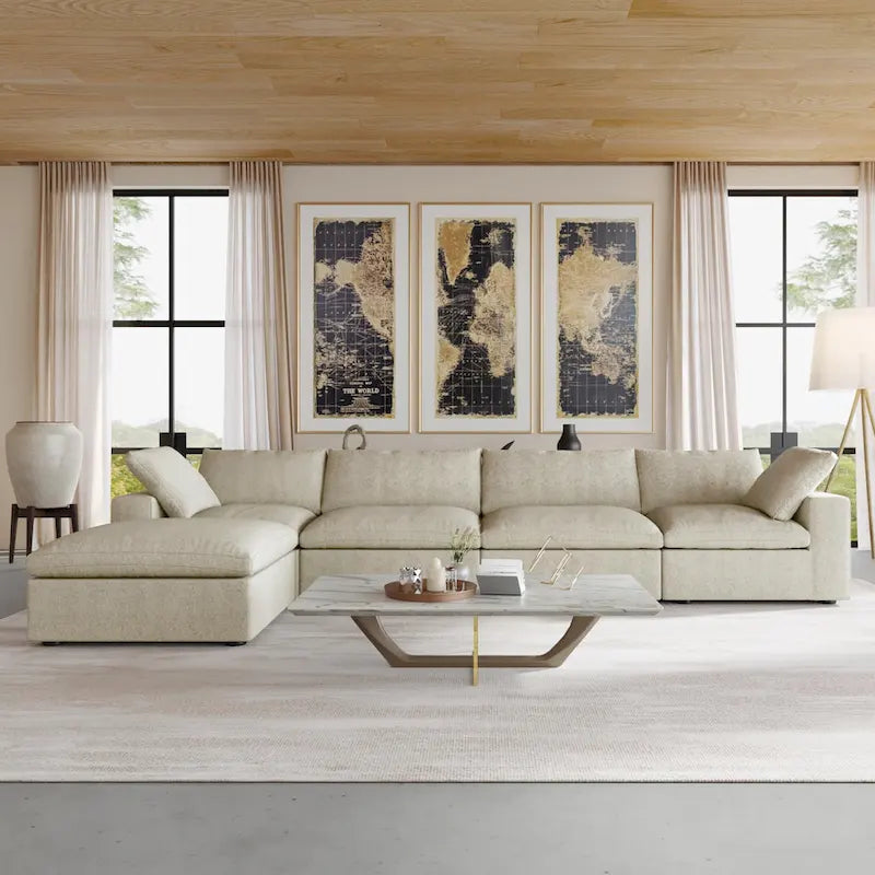 Solid Wood 160.6 Modern Linen Sectional Sofa4-seater Modar Couch with Storage Ottoman for Living Room. - image 27