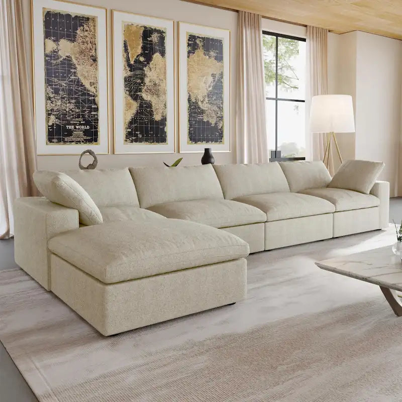 Solid Wood 160.6 Modern Linen Sectional Sofa4-seater Modar Couch with Storage Ottoman for Living Room. - image 28