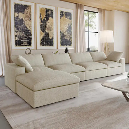 Solid Wood 160.6 Modern Linen Sectional Sofa4-seater Modar Couch with Storage Ottoman for Living Room. - image 28