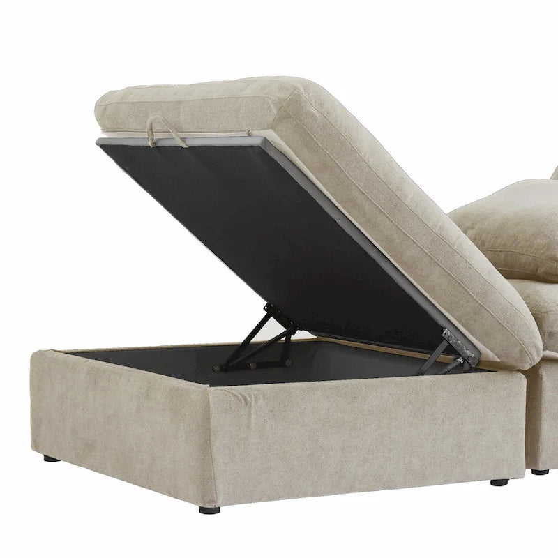 Solid Wood 160.6 Modern Linen Sectional Sofa4-seater Modar Couch with Storage Ottoman for Living Room. - image 33