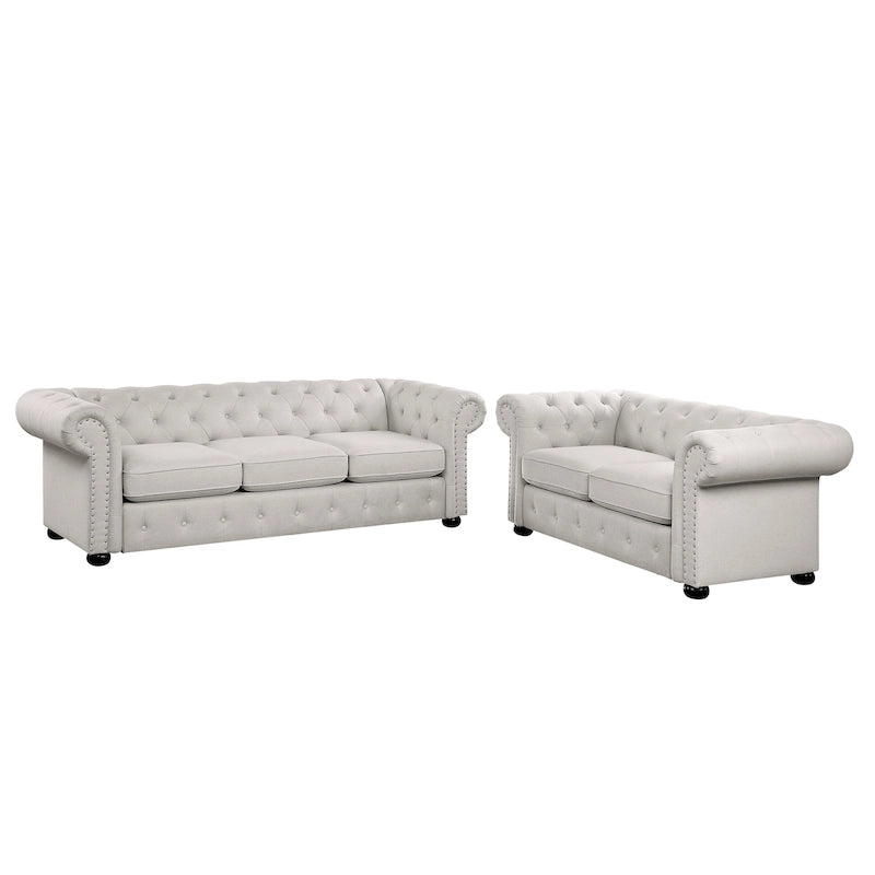 Wood Corvus Aleksis 2-piece Tufted Rolled Arm Chesterfield Sofa and Loveseat Set
