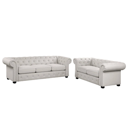 Wood Corvus Aleksis 2-piece Tufted Rolled Arm Chesterfield Sofa and Loveseat Set