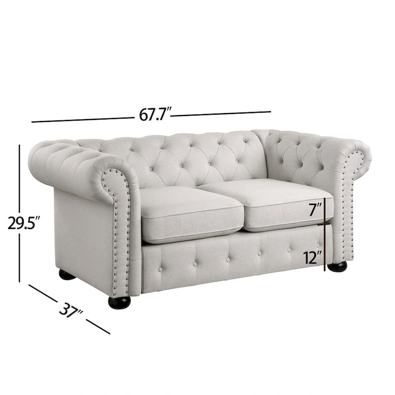 Wood Corvus Aleksis 2-piece Tufted Rolled Arm Chesterfield Sofa and Loveseat Set - image 4