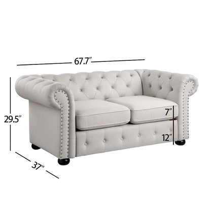 Wood Corvus Aleksis 2-piece Tufted Rolled Arm Chesterfield Sofa and Loveseat Set - image 4