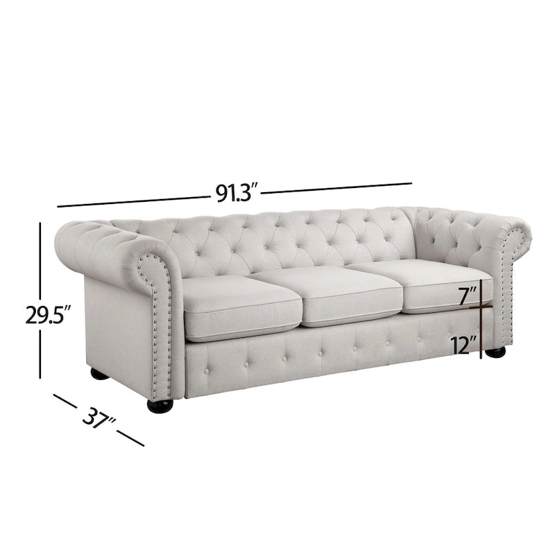 Wood Corvus Aleksis 2-piece Tufted Rolled Arm Chesterfield Sofa and Loveseat Set - image 5