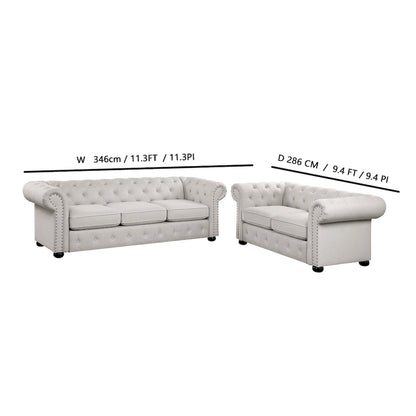 Wood Corvus Aleksis 2-piece Tufted Rolled Arm Chesterfield Sofa and Loveseat Set - image 6