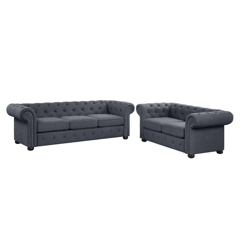 Wood Corvus Aleksis 2-piece Tufted Rolled Arm Chesterfield Sofa and Loveseat Set - image 7